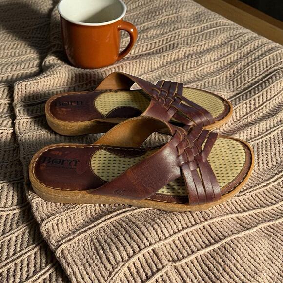 Born Womens Tarpon Sandals Slides Brown Huarache Style Woven Leather SZ 10 M/W - Picture 1 of 12